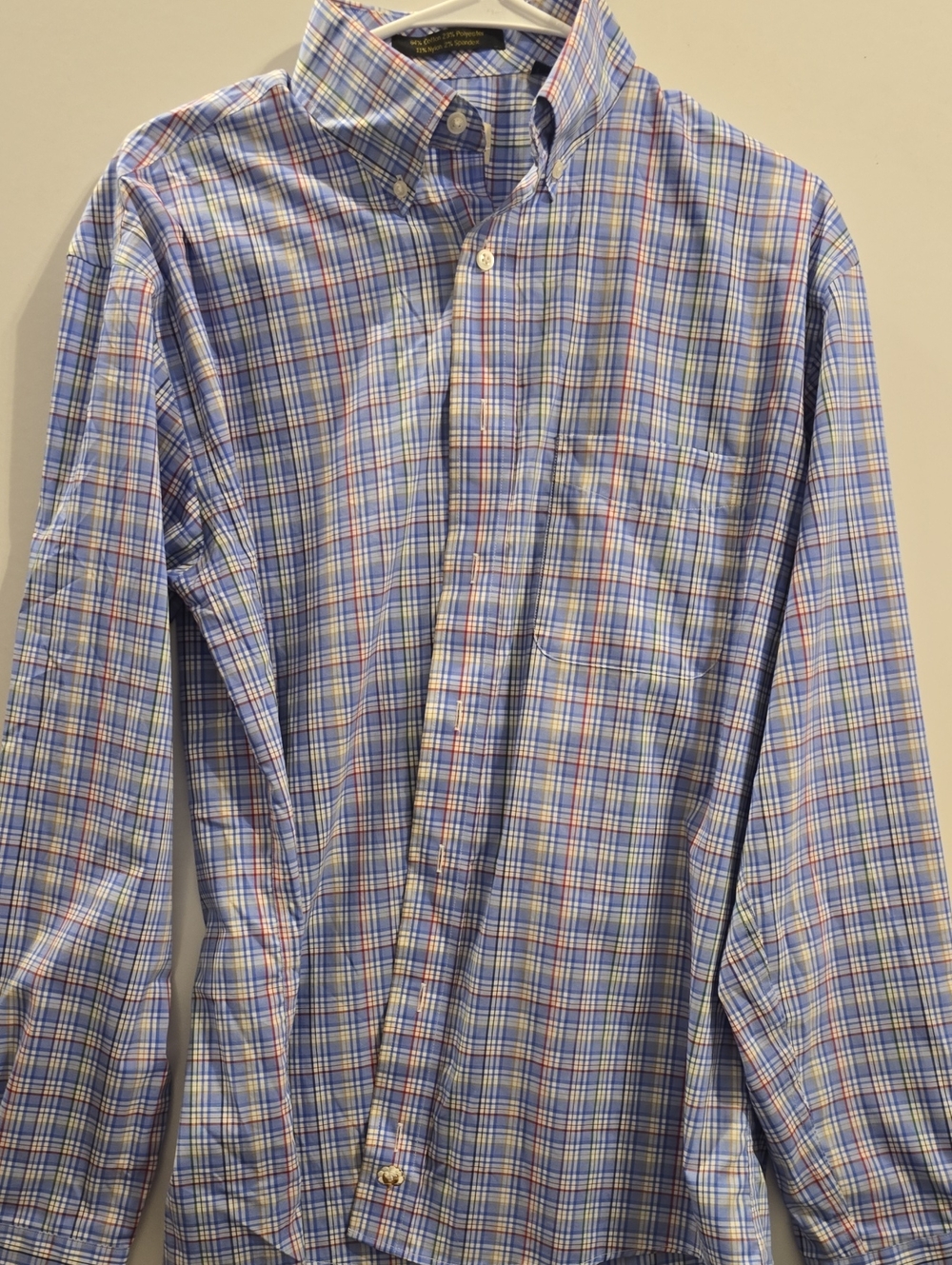 Men's Blue Plaid Button-Down Dress Shirt - Tailored Cotton Blend
